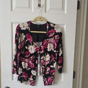 White House Black Market Pink and White Floral Cardigan